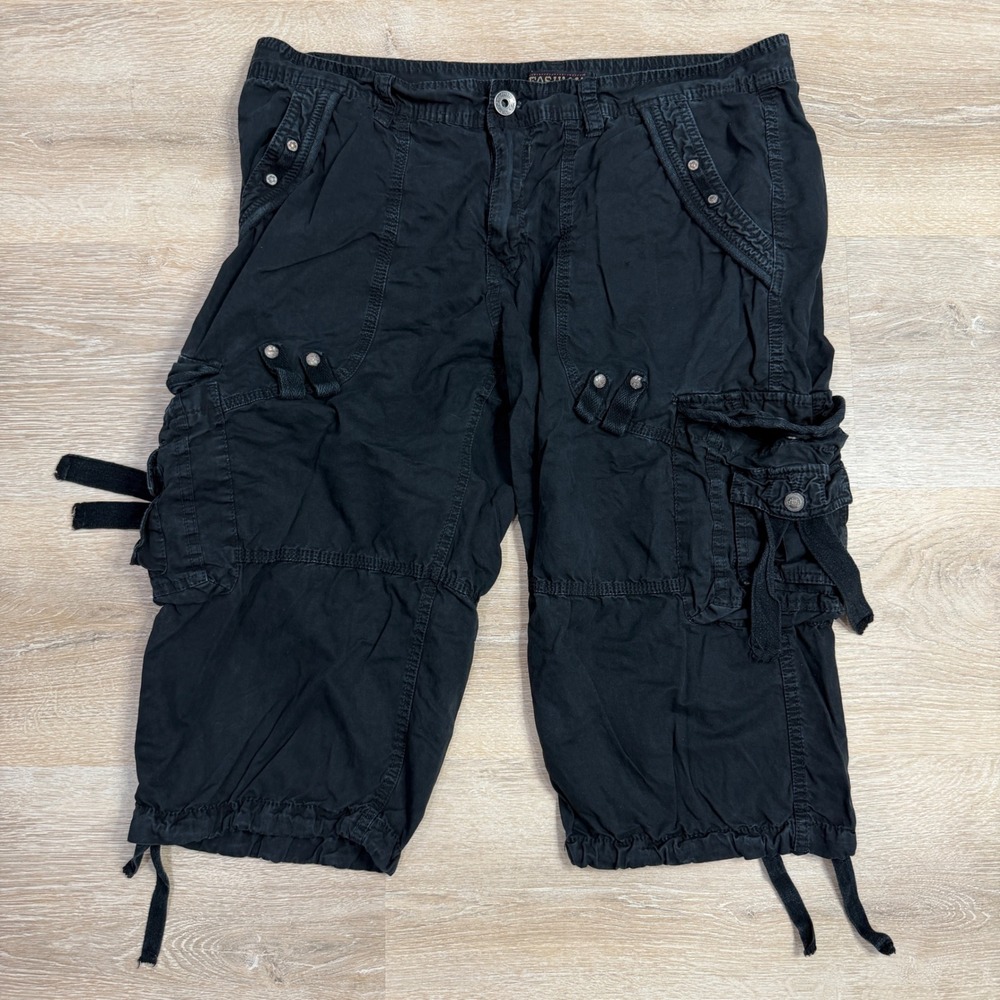 Fashion Mens Black Cargo Shorts Y2K Tactical Baggy Multi Pocket Size 38 Long